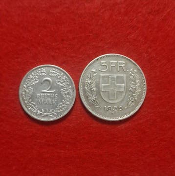 Zwitserland, Duitsland. Set of 2 coins: 2 Reichsmark 1926 &