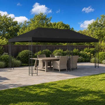 vidaXL Tuinprieel 6 x 3 m Zwart Polyester en staal 190 gsm, Verzenden, Nieuw