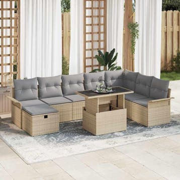 vidaXL Tuin Sofa Set 9 st Beige poly rattan, Tuin en Terras, Verzenden, Nieuw, Rotan, Meer dan 8 zitplaatsen