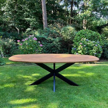 Deens ovale tuintafel met stalen kruispoot -  220, Ophalen of Verzenden, Nieuw