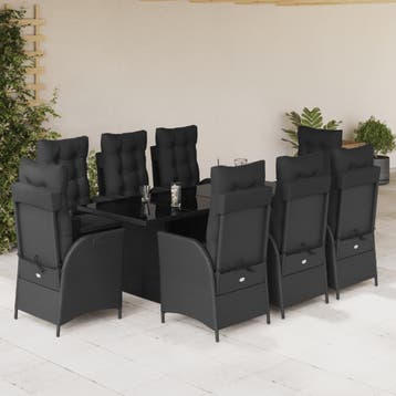 vidaXL 9-delige Tuinset poly rattan zwart, Verzenden, Nieuw, 8 zitplaatsen, Tuinset