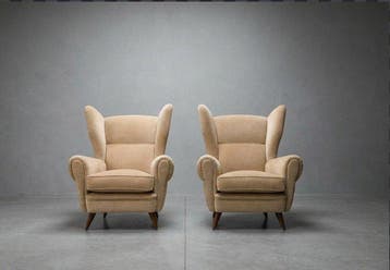 Fauteuil (2) - Canvas - Vleugelrugstoelen. Italië, Antiek en Kunst, Antiek | Meubels | Stoelen en Banken