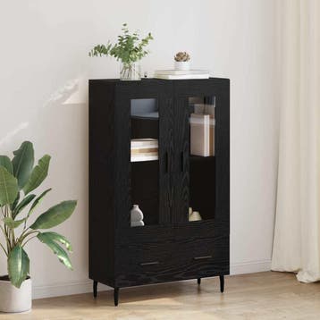 vidaXL Highboard Zwart Eiken 69,5 x 31 x 115 cm Bewerkt hout, Huis en Inrichting, Minder dan 50 cm, Verzenden, 100 tot 150 cm