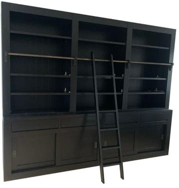 Boekenkast Design zwart – zwart met trap 300cm, Ophalen of Verzenden, Nieuw