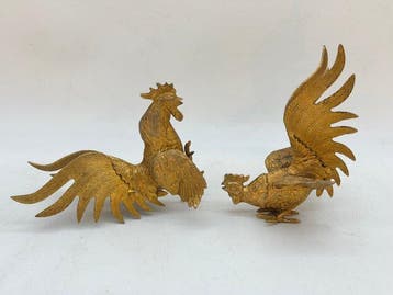 Figuur - Set tafel Vechthanen (2) - Verguld messing