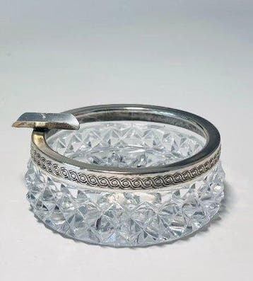 Asbak - .800 zilver - Kristalglas zilvergeplateerd