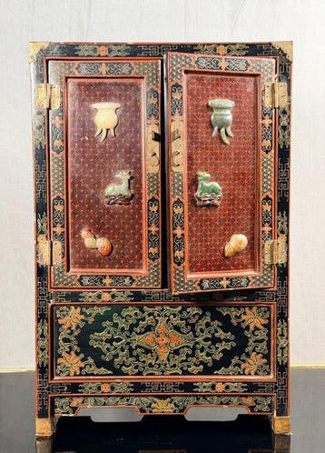 Kabinet - Hout - China - Beschilderde miniatuurkast