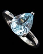 Topaas - Zilver, L’Éclat du Lagon – Blauwe Topaas Ring –