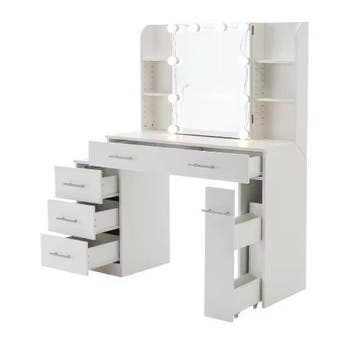 Witte Kaptafel met Lades, Schuifspiegel en Praktische Kruk, Verzenden, Nieuw