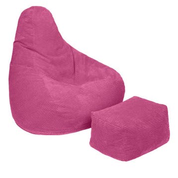 Highback Zitzak Stoel incl. Poef Corduroy Stof - Pink, Verzenden, Nieuw
