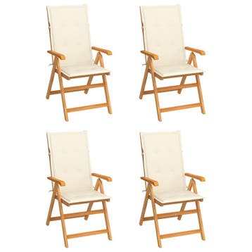 vidaXL Set van 4 klapstoelen met crèmekleurige kussens,, Verzenden, Nieuw, Teakhout