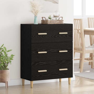 vidaXL Dressoir Zwart Eiken 69,5 x 34 x 90 cm Bewerkt hout, Verzenden, Nieuw, Overige houtsoorten, Minder dan 50 cm