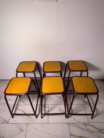 UGAP - Kruk (6) - Set van 6 vintage school- en werkstoelen -