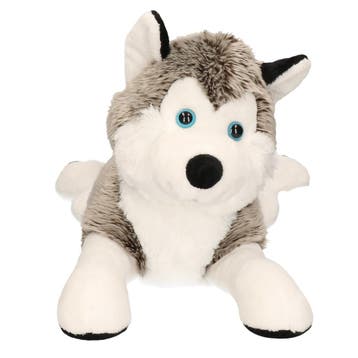 Pluche husky knuffel - zacht pluche - 43 cm - grijs wit, Verzenden, Nieuw