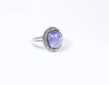 Tanzaniet Ring / cabochon / nieuw- 3.74 g - (1), Verzamelen, Mineralen en Fossielen