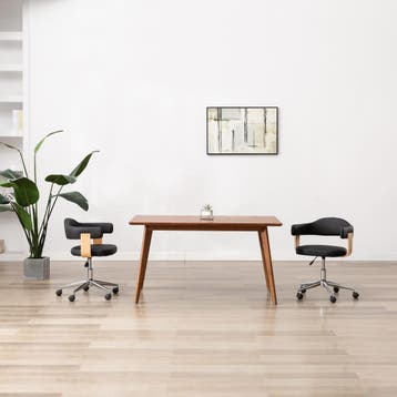 vidaXL Kantoorstoel draaibaar gebogen hout en kunstleer, Verzenden, Nieuw