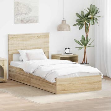 vidaXL Opslag bed met lade Sonoma Eiken 90 x 200 cm Bewerkt, Eenpersoons, Bruin, Verzenden, Nieuw
