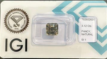 1 pcs Diamant (Natuurlijk gekleurd) - 3.12 ct - Smaragd -, Nieuw