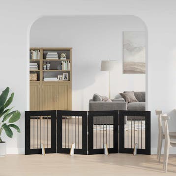 vidaXL Opvouwbaar hondenhek met standaards 4 st Zwart eiken, Dieren en Toebehoren, Honden-accessoires, Verzenden, Nieuw