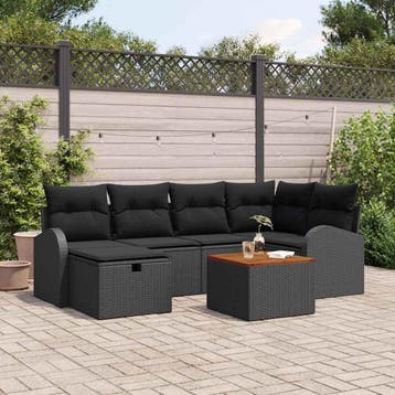 vidaXL Tuinbankenset 7 st Zwart poly rattan, Verzenden, Nieuw, Rotan, 7 zitplaatsen