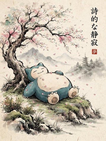 Henshin (Marco Celante) - Snorlax | Sakura Dream Sumi-e, Nieuw
