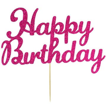 Taarttopper Happy Birthday Roze 15x8cm, Verzenden, Nieuw