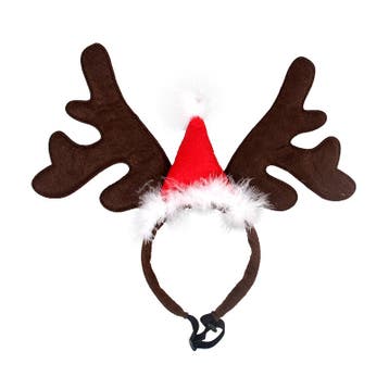Kersthaarband voor hond of kat bruin gewei met kerstmuts, Ophalen of Verzenden, Nieuw