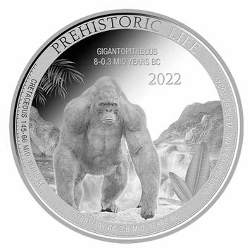 Congo Prehistoric Life Gigantopithecus 1 oz 2022, Verzenden, Overige landen, Losse munt, Zilver