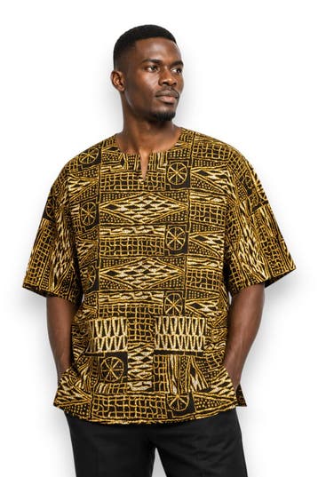 Zwart Geel Ndop Cameroon Dashiki Shirt / Dashiki Jurk - Afri, Ophalen of Verzenden, Nieuw