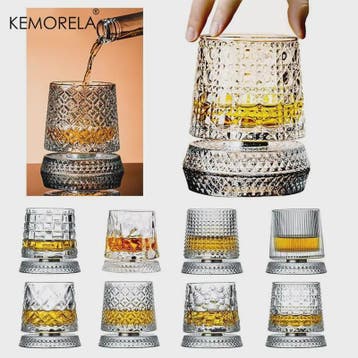 Set van 2 Draaibare Whiskey Glazen met Glazen Voet - Kristal, Antiek en Kunst, Verzenden