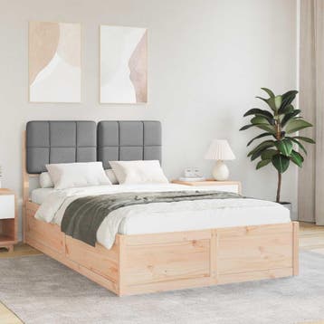 vidaXL Bedframe met Gevoerd Hoofdgedeelte Lichtgrijs 120 x, Verzenden, Nieuw, Hout
