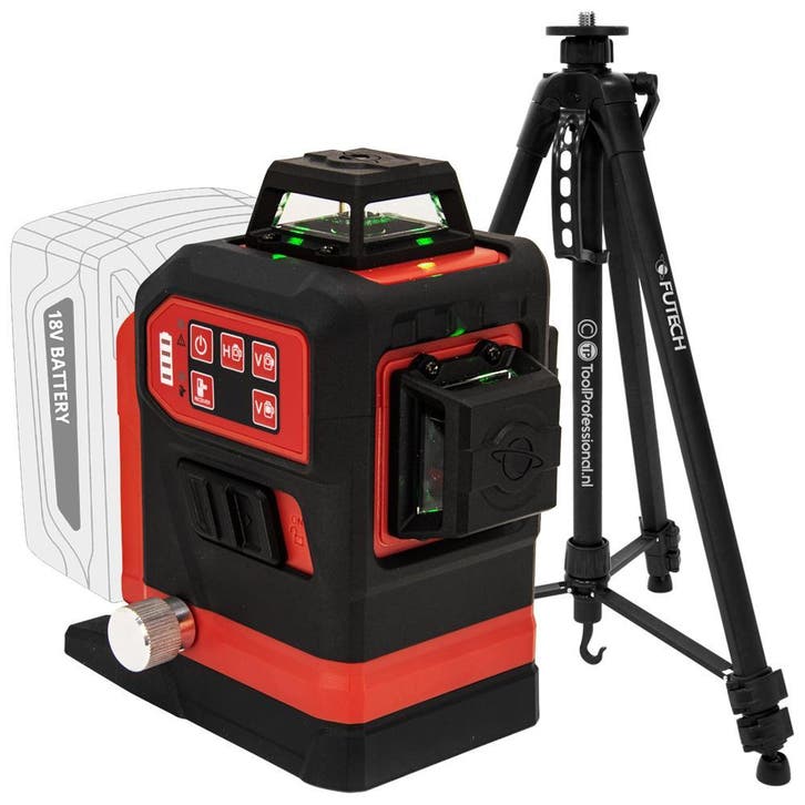 Unieke 3D lijnlaser incl. statief! Werkt op alle 18V accus!, Doe-het-zelf en Verbouw, Meetapparatuur, Nieuw, Verzenden