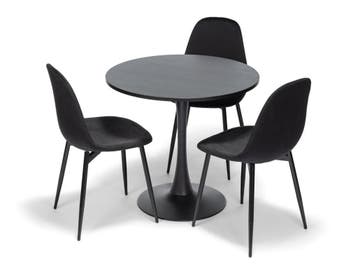 Orbis Eettafelset met 3 Marie Stoelen - Zwart / Donker hout, Verzenden, Nieuw