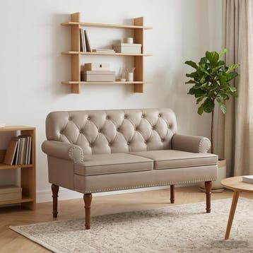 vidaXL Loungebank met knopencomfort Cappuccino 120 x 65 x 77, Verzenden, Nieuw, Leer, Minder dan 150 cm