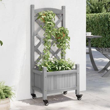 vidaXL Plantenbak met latwerk en wielen massief vurenhout, Verzenden, Nieuw, Hout