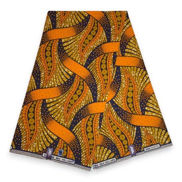 Afrikaanse wax print stof - Oranje Mosterd Fan Leaf - 100% k, Ophalen of Verzenden, Nieuw