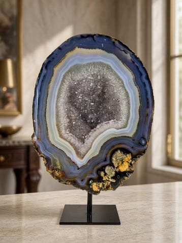 Very large rare natural agate with crystal portal geode on