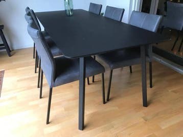Set van 6 leren eetkamerstoelen - grijs leer, Huis en Inrichting, Stoelen, Ophalen of Verzenden, Nieuw, Leer