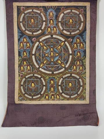 Tibetaanse mandala-thangka - Zijde - Tibet - Eind 20e eeuw, Antiek en Kunst