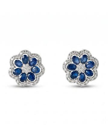 Oorstekers - 14 karaat Witgoud - 3.94ct. tw. Saffier -