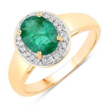 Ring - 14 karaat Geel goud, 14 kt. - 1.20ct. tw. Smaragd -, Nieuw