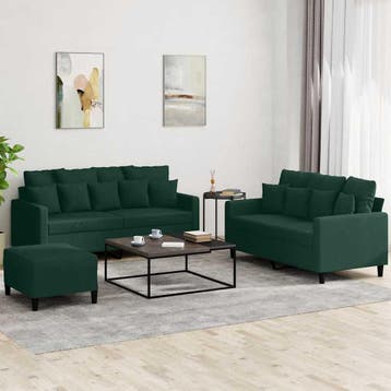 vidaXL 3-delige Loungeset met kussens fluweel donkergroen, Huis en Inrichting, Banken | Bankstellen, Verzenden, 150 tot 200 cm