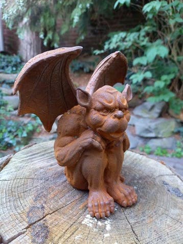 sculptuur, SITTING GARGOLYE, DEMON - 16 cm - Gietijzer, Antiek en Kunst