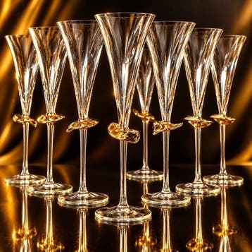 K&K Styling - Champagneglas - Kristal - 10 vintage fluiten, Antiek en Kunst