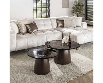 Salontafel Eclips set van 2 Glas - Koper antiek finish, Huis en Inrichting, Tafels | Salontafels, Ophalen of Verzenden, Nieuw