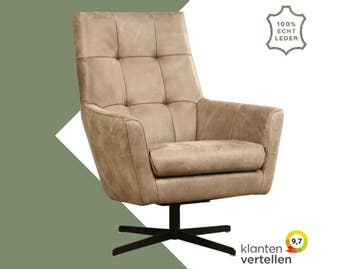 Leren draaifauteuil Central - Kenia Taupe (taupe/bruin), Nieuw, Ophalen of Verzenden, 75 tot 100 cm, Industrieel, Modern