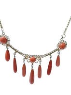 Halsketting - 18 karaat Geel goud, Brons Bloedkoraal -, Nieuw