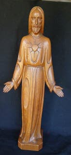 Beeld, Heilighart beeld jezus - 60 cm - Hout, Antiek en Kunst