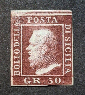 Italiaanse oude staten - Sicilië 1859 - 50 g bruine lak -, Gestempeld