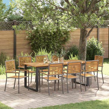 vidaXL Tuin eettafelset 9 st Grijs Massief Acaciahout, Verzenden, Nieuw, Meer dan 8 zitplaatsen